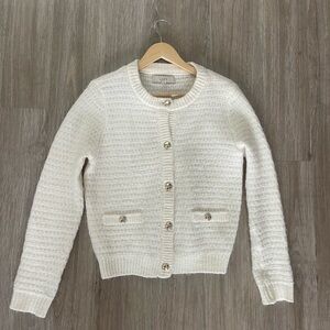 LOFT Cream Knit Cardigan with Gold Metallic Buttons | Size Medium